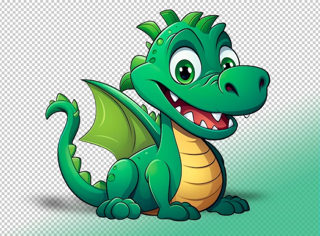 Psd зеленый мультяшный дракон на прозрачном фоне