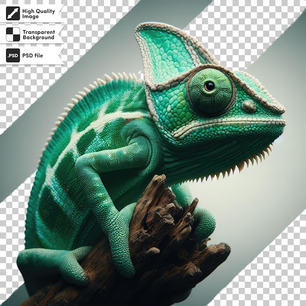 PSD green chameleon on transparent background with editable mask layer