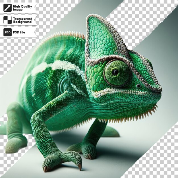 Psd green chameleon on transparent background with editable mask layer