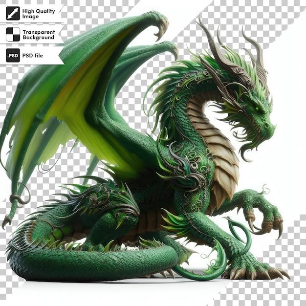 PSD dragone verde psd su sfondo trasparente con livello di maschera modificabile