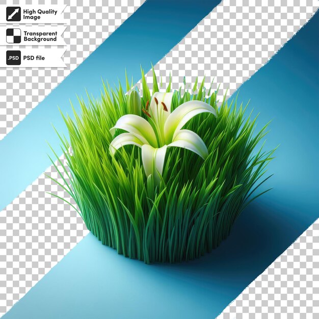 Psd green grass with white flower on transparent background