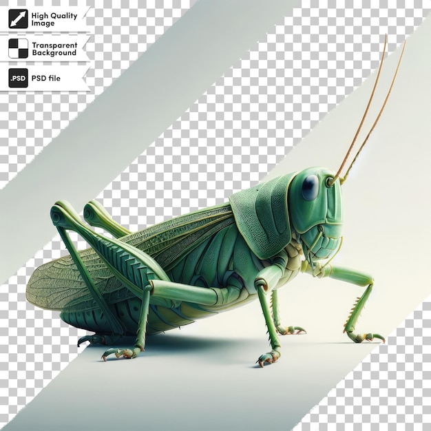 Psd green grasshopper on transparent background with editable mask layer