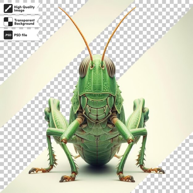 Psd green grasshopper on transparent background with editable mask layer