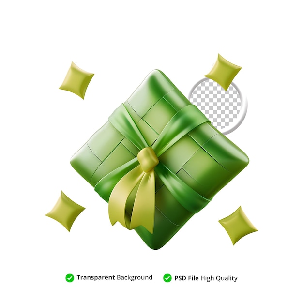 PSD psd 녹색 ketupat 고립 된 라마단 카림 이슬람 요소 아이콘 개념 3d 일러스트레이션