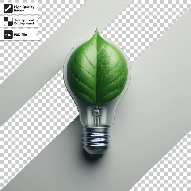 PSD psd green light bulb with leaves on transparent background