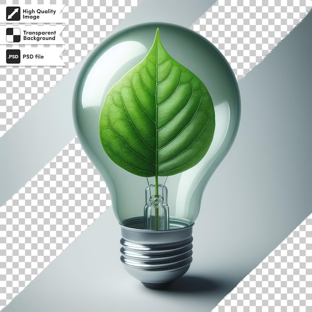 PSD psd green light bulb with leaves on transparent background