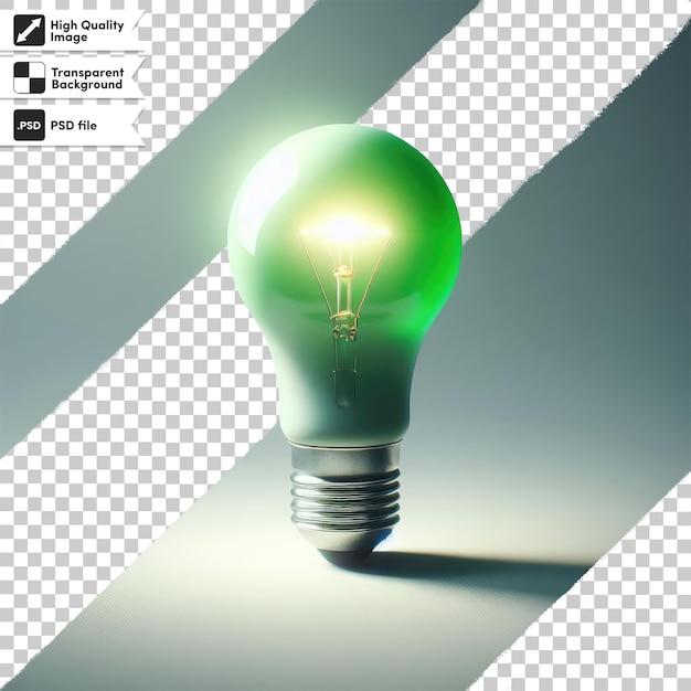 PSD psd green light bulb with leaves on transparent background