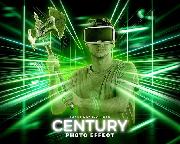 PSD green neon laser light photo effect