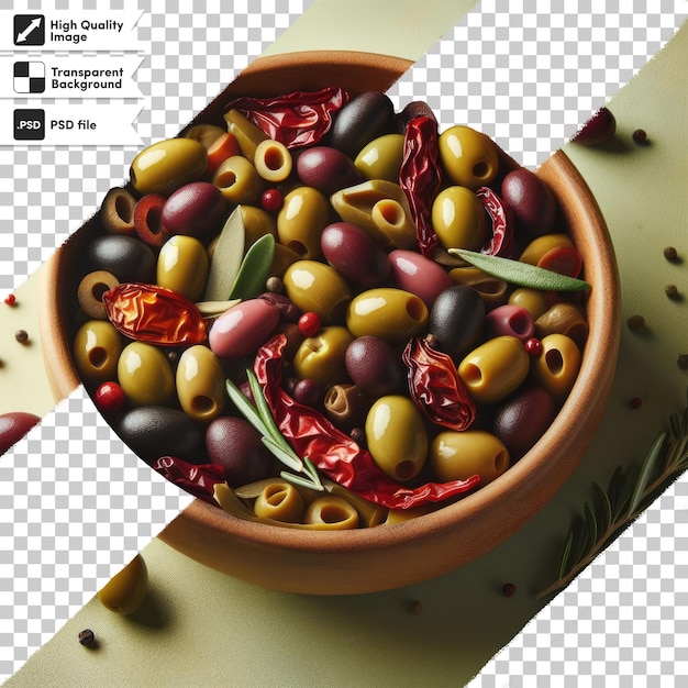 PSD psd green olives on a bowl on transparent background