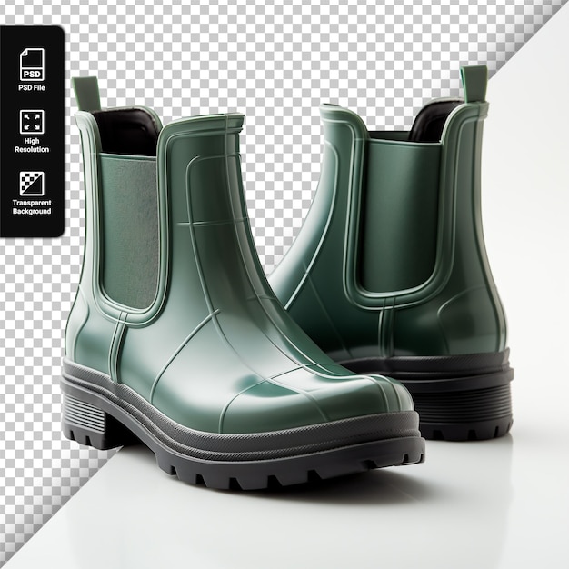 PSD psd green rubber boots isolated on transparent background