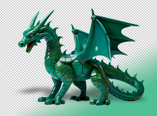 Psd green wooden dragon statuette on a transparent background