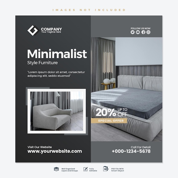 PSD a grey furniture for social media post