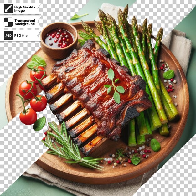 Psd grilled beef steak with vegetables on transparent background