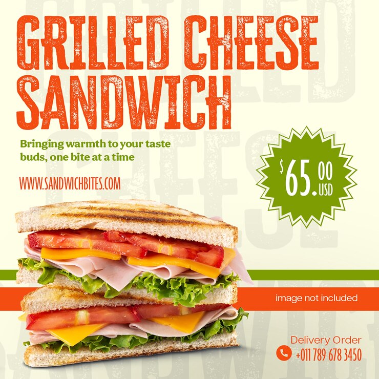 PSD psd grilled cheese sandwich food menu restaurant design for social media and instagram post templat