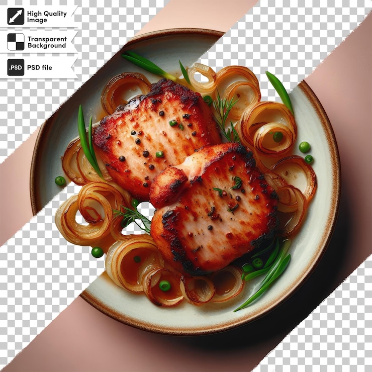 PSD psd grilled meat with onion on transparent background