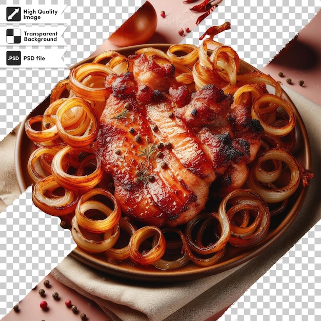 Psd grilled meat with onion on transparent background