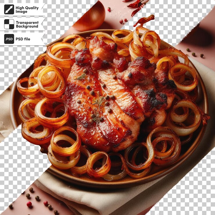 PSD psd grilled meat with onion on transparent background
