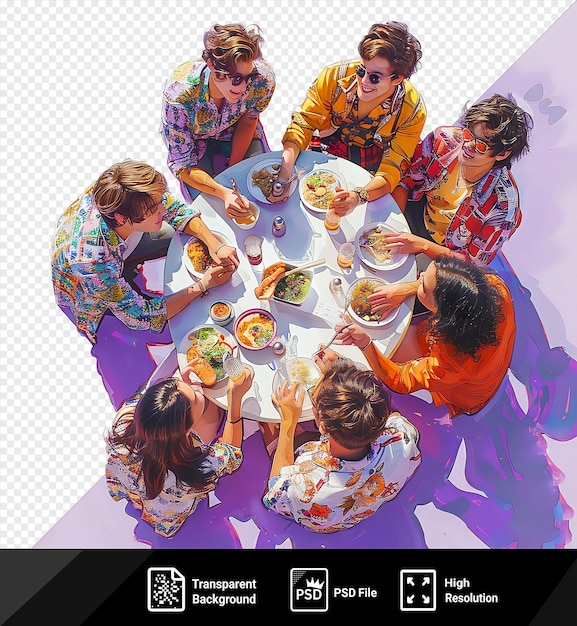 PSD psd groep jongeren die lunchen in het café aquarel illustratie