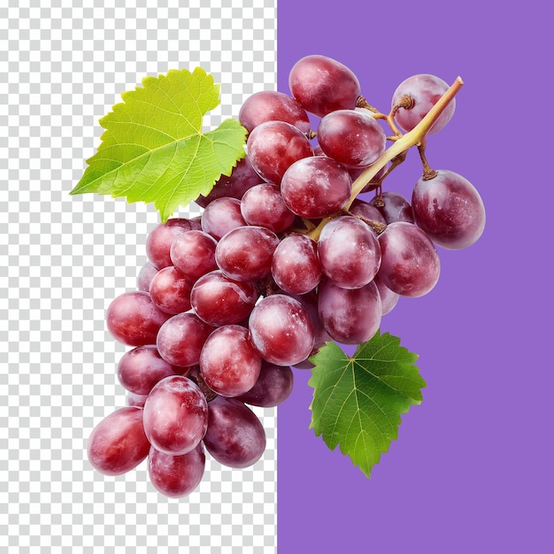 PSD psd gromada czerwonych winogron owoców z liśćmi na izolowanym przezroczystym tle
