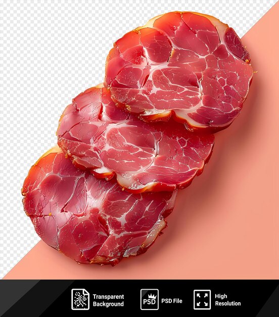 PSD psd group of three slices of dry smoked ham sausage isolated on isolated background png psd