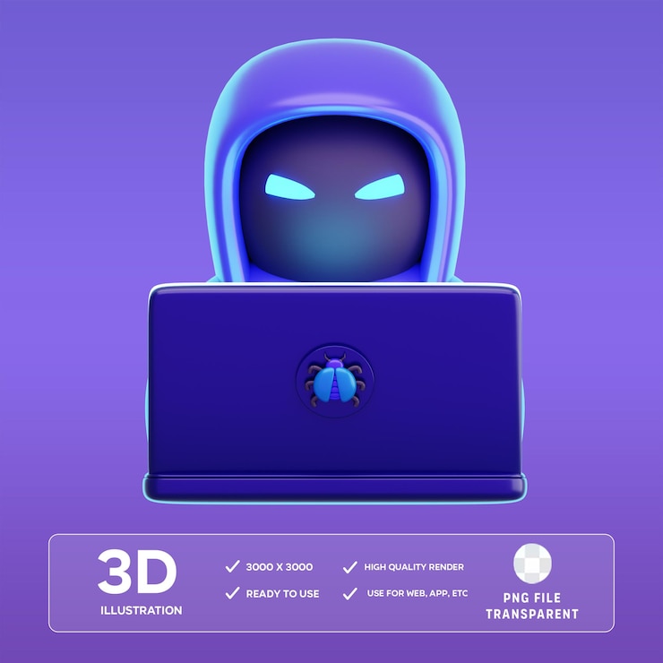 PSD psd hacker icon 3d illustration