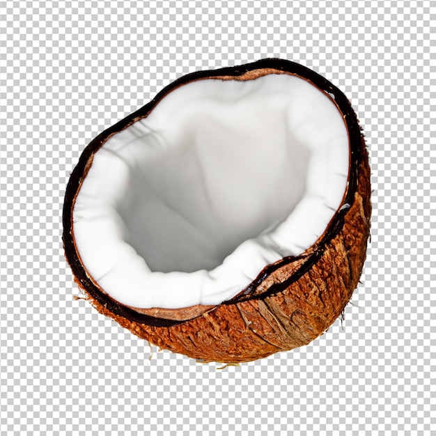 Psd наполовину очищенный кокосовый орех изолированный премиум psd.