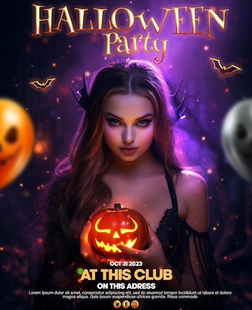 Psd halloween horror night party flyer social media post template