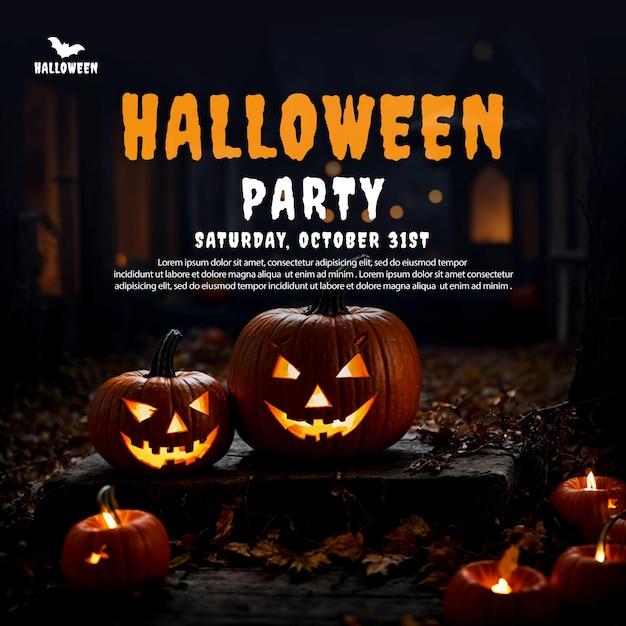 PSD halloween party social media post with halloween background creative ai