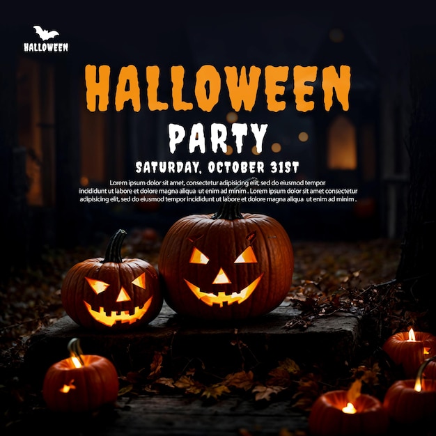 Psd halloween party social media post with halloween background creative ai