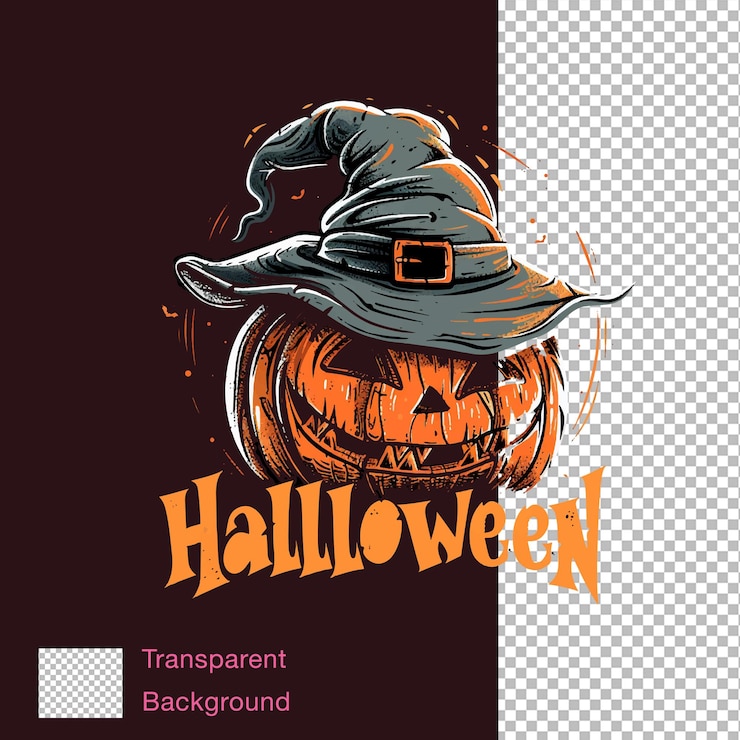 PSD psd halloween pumpkin logo with text transparent background