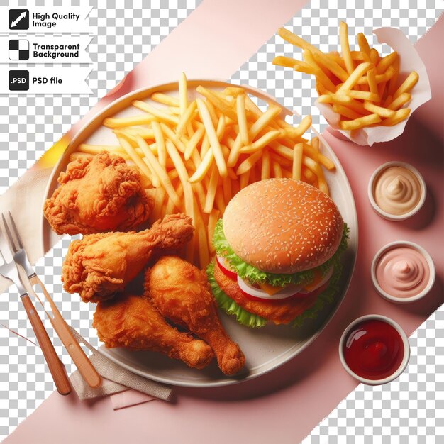 PSD psd hamburger and fries fast food on transparent background