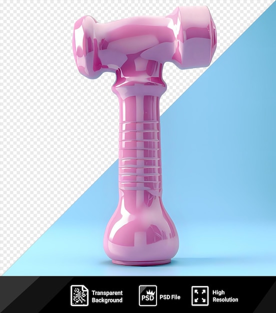 Psd hammer mockup of a pink hair dryer on a blue background png