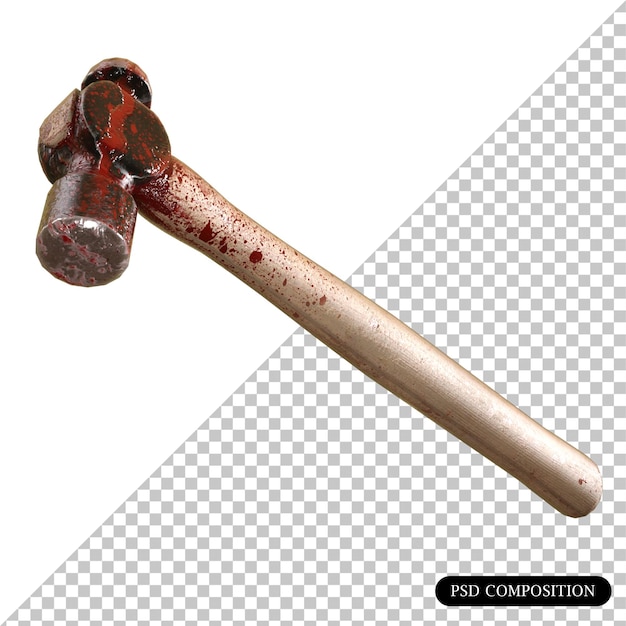 PSD psd hammer wooden handle 고립된 3d 렌더링