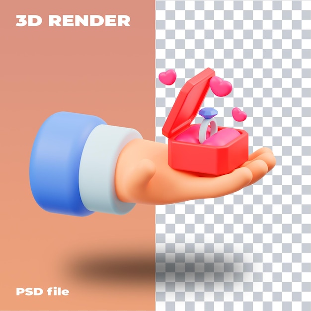 PSD psd рука и подарок 3d значок высокое разрешение прозрачный 3d визуализация день святого валентина