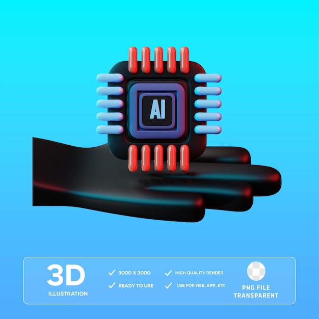 PSD hand bring ai chip 3D Illustration