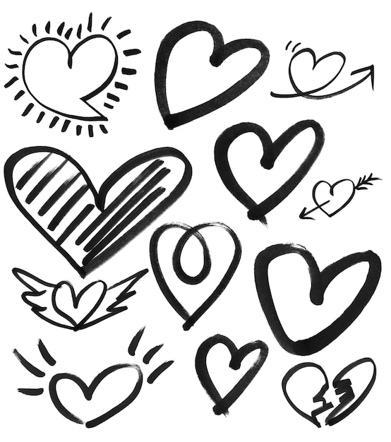 PSD psd hand drawing heart elements