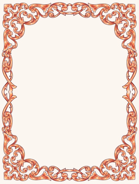 psd hand drawn baroque border with eye catching color and line art for wedding or wedding decor