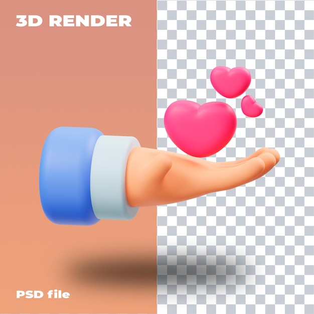 PSD psd hand en hart 3d pictogram hoge resolutie transparant 3d render valentijnsdag