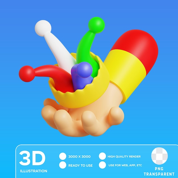 PSD psd hand give clown hat 3d illustration