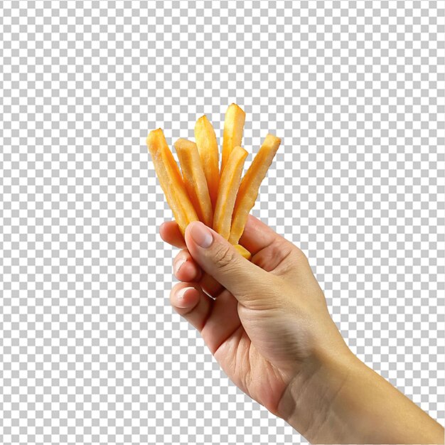 PSD psd of a hand holding french firs on transparent background