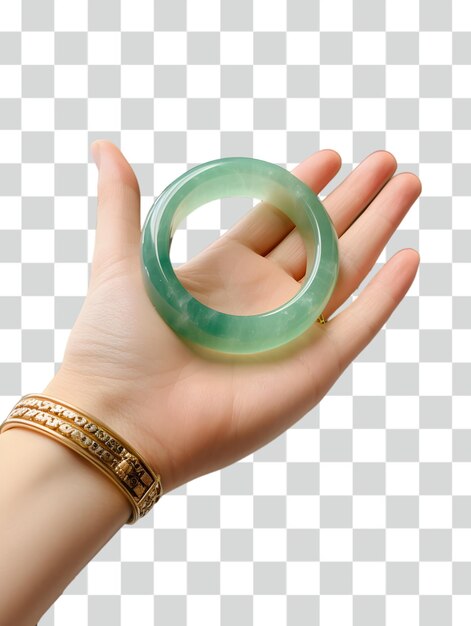 Psd hand holding a jade bracelet transparent background