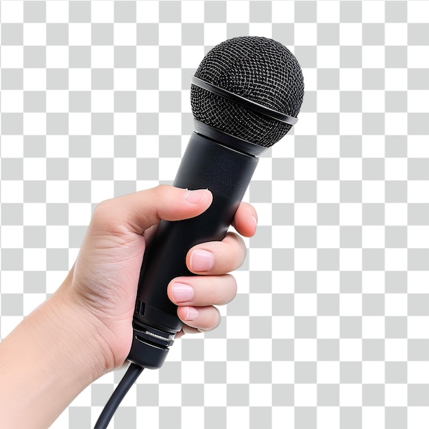 Psd hand holding microphone on transparent background