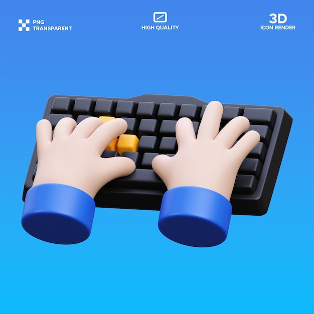 PSD Hand Typing on Keyboard 3D Illustration
