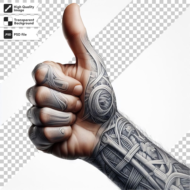 Psd hand with thumb up sign on transparent background with editable mask layer