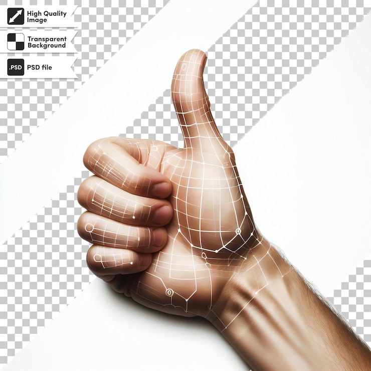 PSD psd hand with thumb up sign on transparent background with editable mask layer