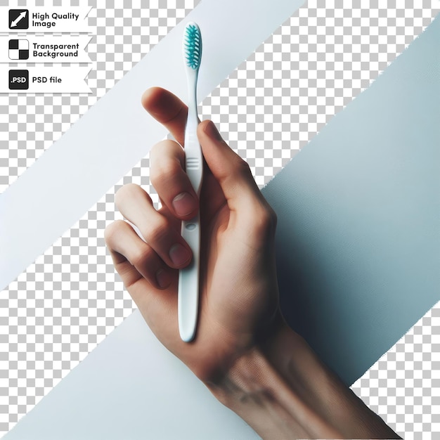 PSD psd hand with toothbrush on transparent background with editable mask layer