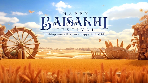 PSD psd happy baisakhi poster template wheat field for punjabi harvest festival vaisakhi