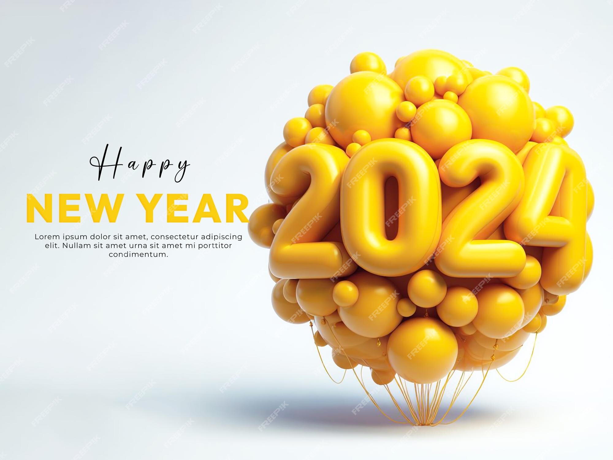 Premium PSD Psd happy birthday 2024 text effect and balloon