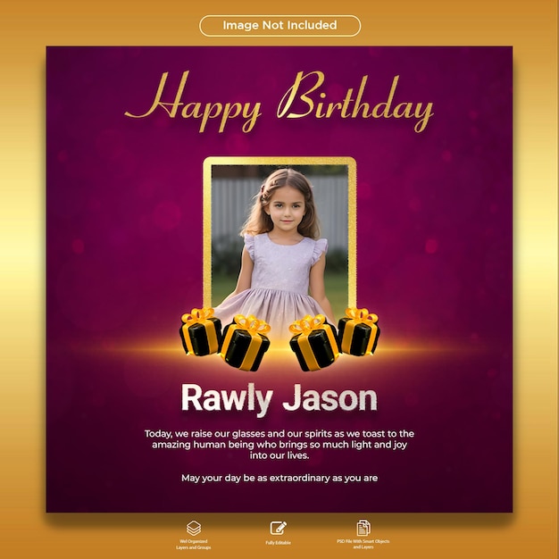 PSD happy birthday post and birthday party celebration psd template for social media