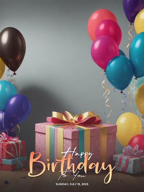 Psd happy birthday poster with delicious birthday cake background